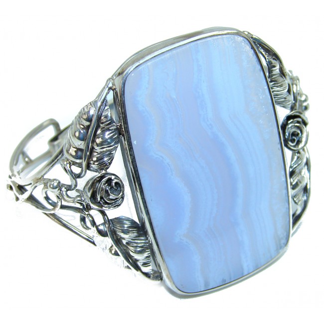 Classic Beauty Chalcedony Lace Agate .925 Sterling Silver handmade Bracelet