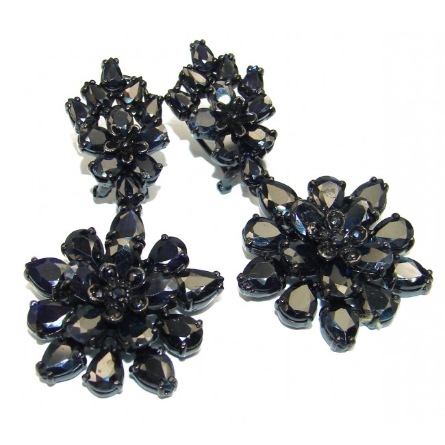 Long Genuine Sapphire black rhodium over .925 Sterling Silver handcrafted Earrings