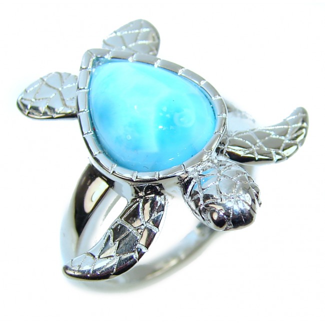 Turtle Natural Larimar .925 Sterling Silver handcrafted Ring s. 7 1/4