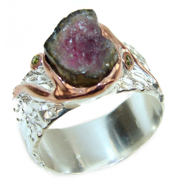 Rough Watermelon Tourmaline .925 Sterling Silver handcrafted Ring s. 8 1/2