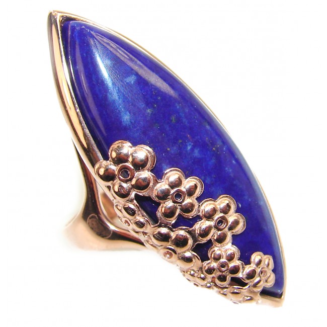 Huge Natural Lapis Lazuli 14K Gold over .925 Sterling Silver handcrafted ring size 6