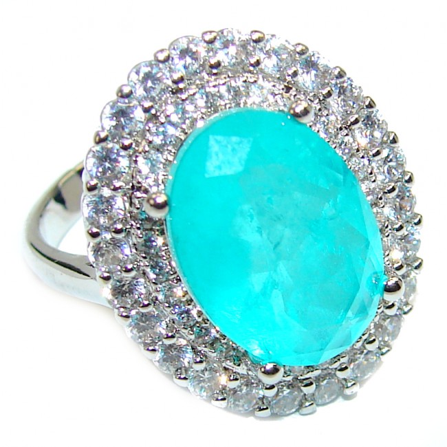 Oval Cut Paraiba Tourmaline .925 Sterling Silver handcrafted Statement Ring size 6 1/4