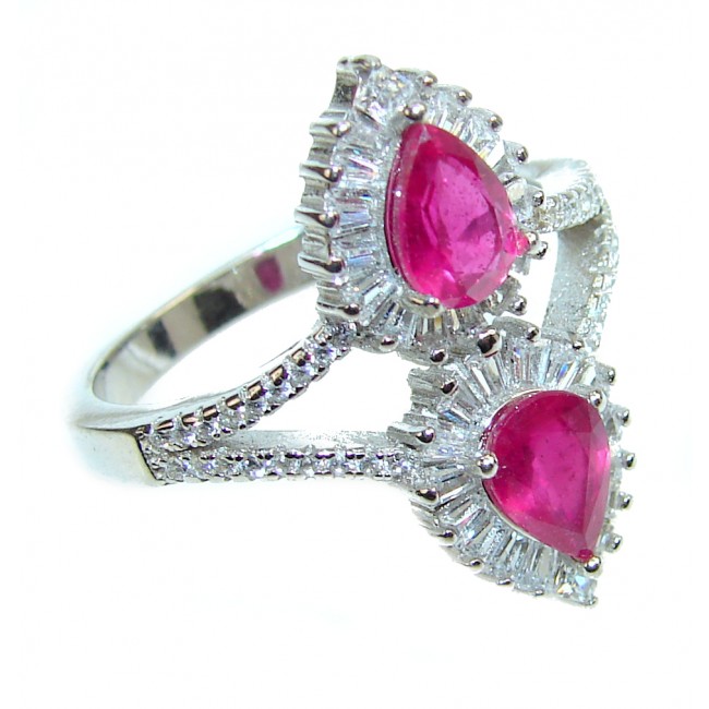 A JEWEL EMPIRE Ruby .925 Sterling Silver handmade Cocktail Ring s. 9