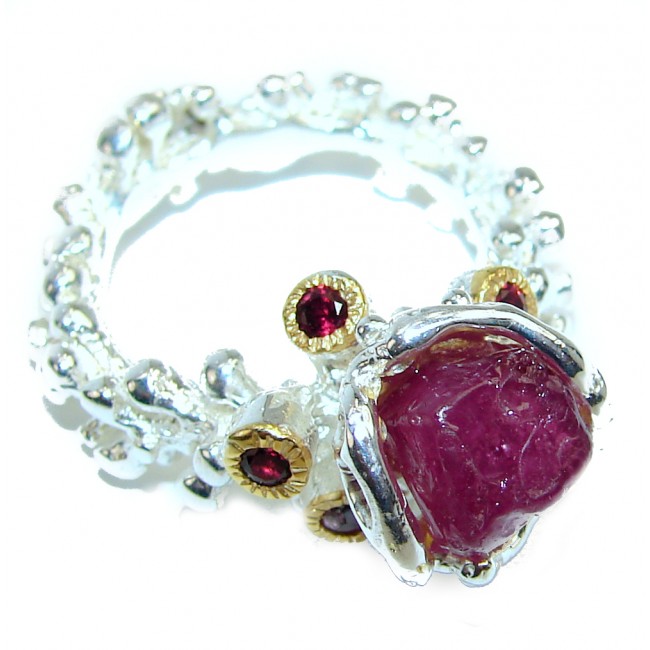 5.5 carat Rough Ruby .925 Sterling Silver handcrafted Ring s. 6 1/2