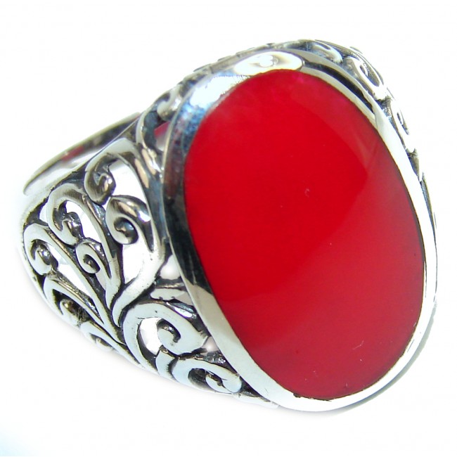 Natural Fossilized Coral .925 Sterling Silver handmade ring s. 9