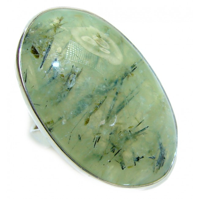 LARGE Natural Prehnite .925 Sterling Silver handmade ring s. 7