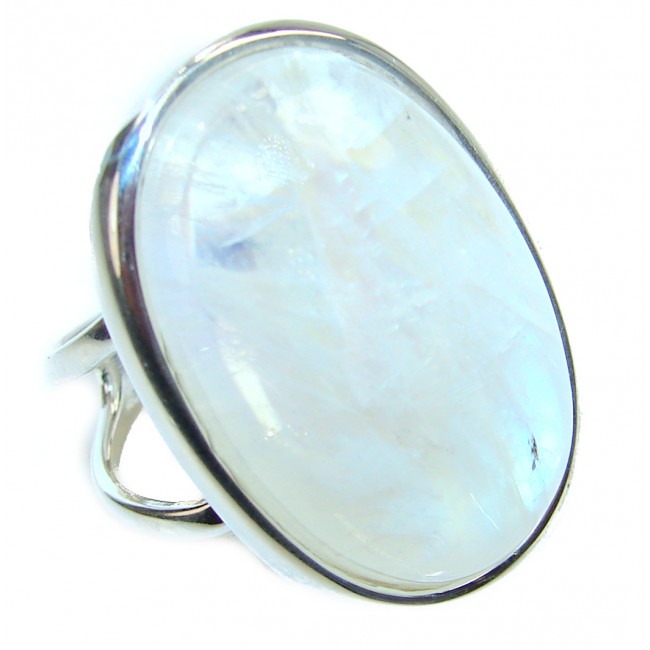 Genuine Fire Moonstone .925 Sterling Silver handcrafted ring size 7 adjustable