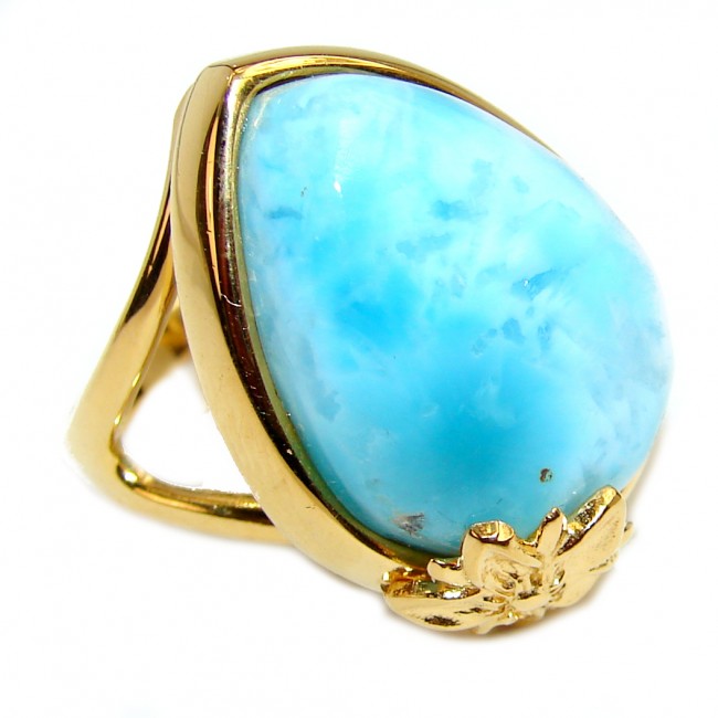 10.6 carat Larimar 18K White Gold over .925 Sterling Silver handcrafted Ring s. 6 1/2