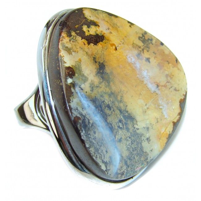 Atlantic Australian Boulder Opal .925 Sterling Silver handcrafted HUGE ring size 7
