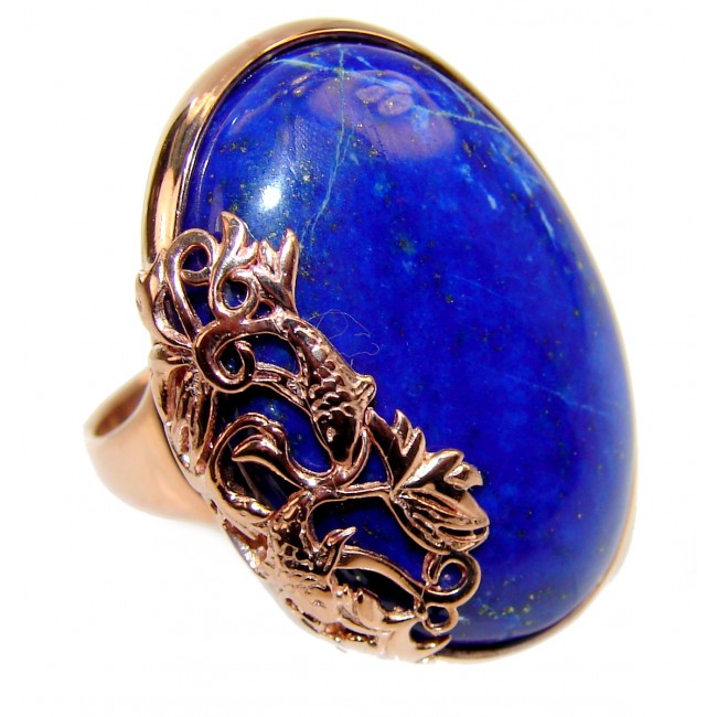 Huge Natural Lapis Lazuli 14K Gold over .925 Sterling Silver handcrafted ring size 8 1/4