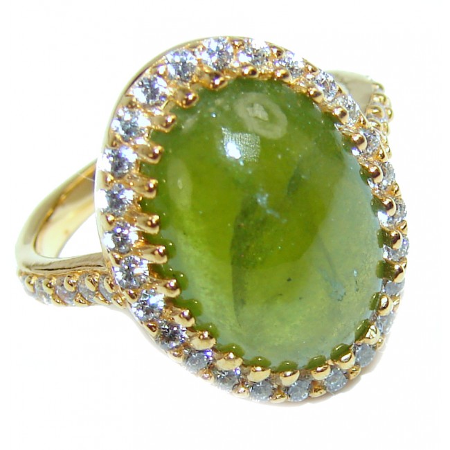 Authentic 8.5ctw Green Tourmaline Yellow gold over .925 Sterling Silver brilliantly handcrafted ring s. 5 3/4
