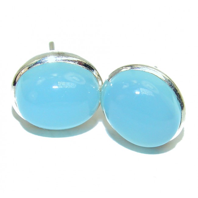 Sublime Blue Chalcedony Agate Sterling Silver handmade stud earrings