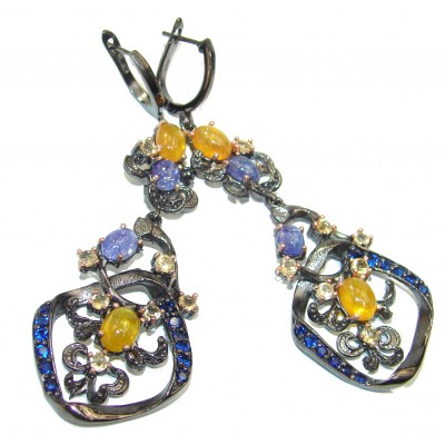 Luxurious Style Natural Tanzanite Citrine black rhodium over .925 Sterling Silver handmade earrings