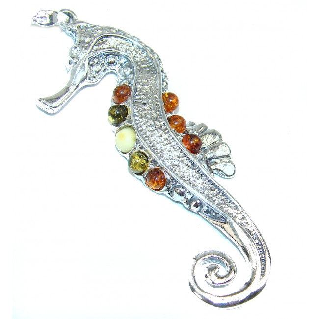 Seahorse Natural Baltic Amber .925 Sterling Silver handmade Pendant