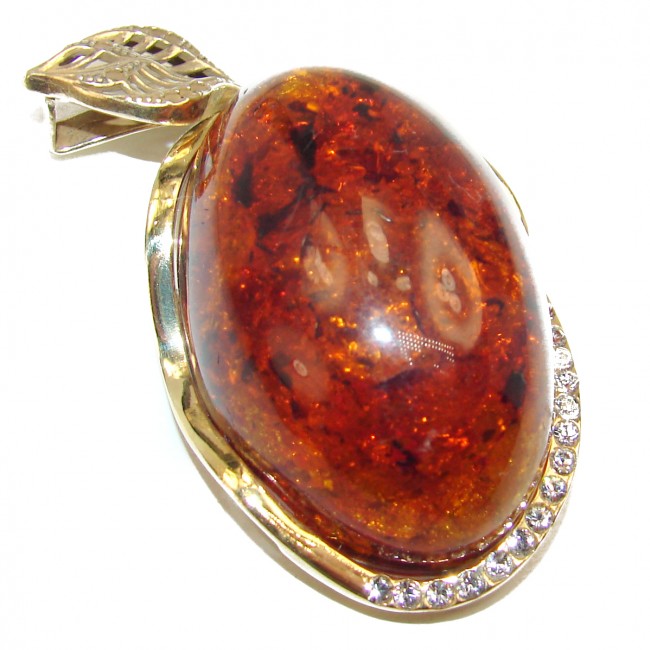 Giant Best quality Baltic Amber .925 Sterling Silver handmade pendant