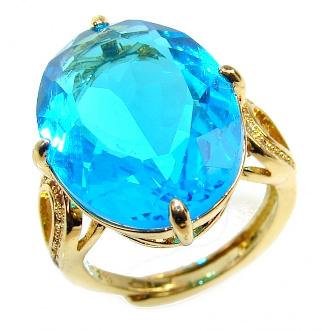 Electric Blue Swiss Blue Topaz 14K Gold over .925 Sterling Silver handmade Ring size 6 1/2