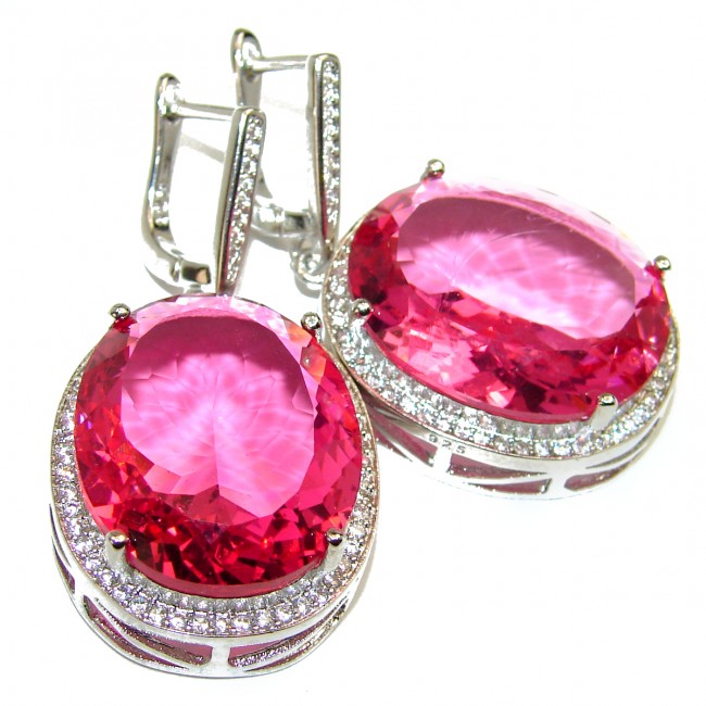 Spectacular Genuine Pink Topaz .925 Sterling Silver HUGE earrings