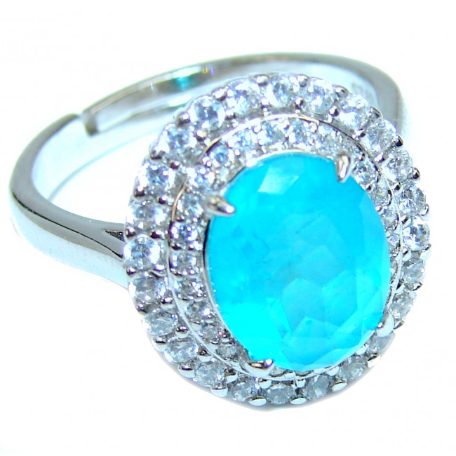 Oval Cut Paraiba Tourmaline .925 Sterling Silver handcrafted Statement Ring size 6 1/2