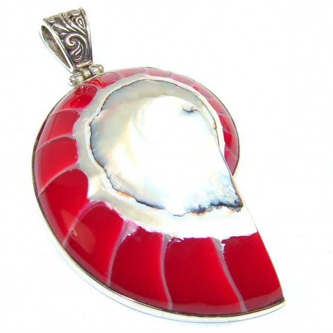 Red Ocean Shell .925 Sterling Silver handmade Pendant