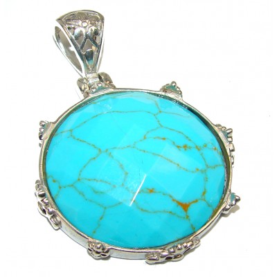 Spectacular lab. Turquoise .925 Sterling Silver handmade pendant