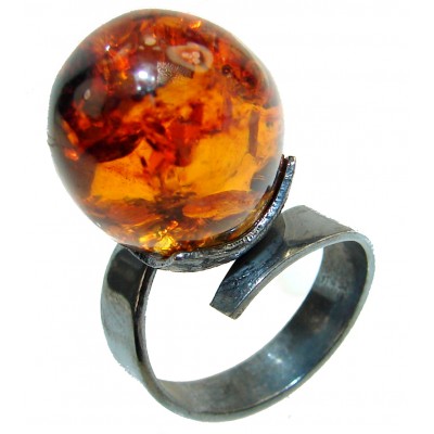 New Concept best quality Baltic Amber black rhodium over .925 Sterling Silver handcrafted Huge Ring s. 8