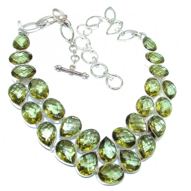 Spring Time Genuine Green Quartz .925 Sterling Silver handmade Necklace