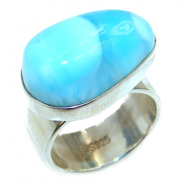HUGE Natural Larimar Pearl .925 Sterling Silver handcrafted Ring s. 7