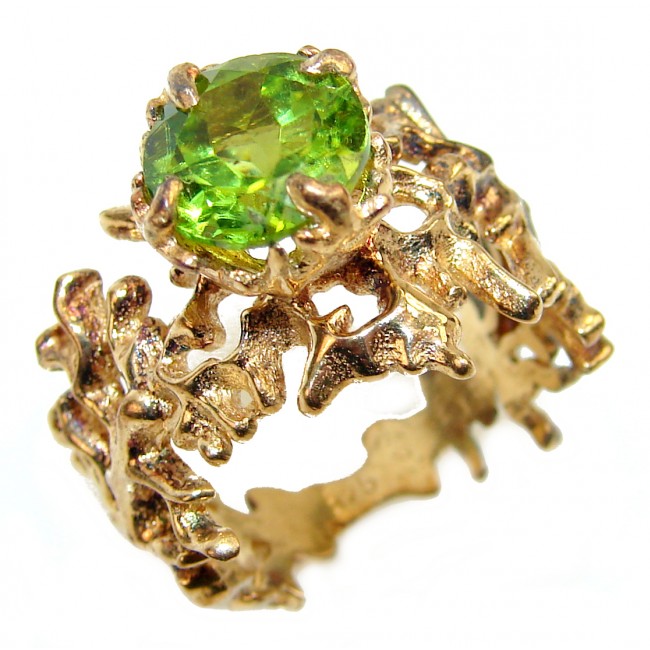 Huge Peridot 14K Gold over .925 Sterling Silver handmade Ring size 8 1/4
