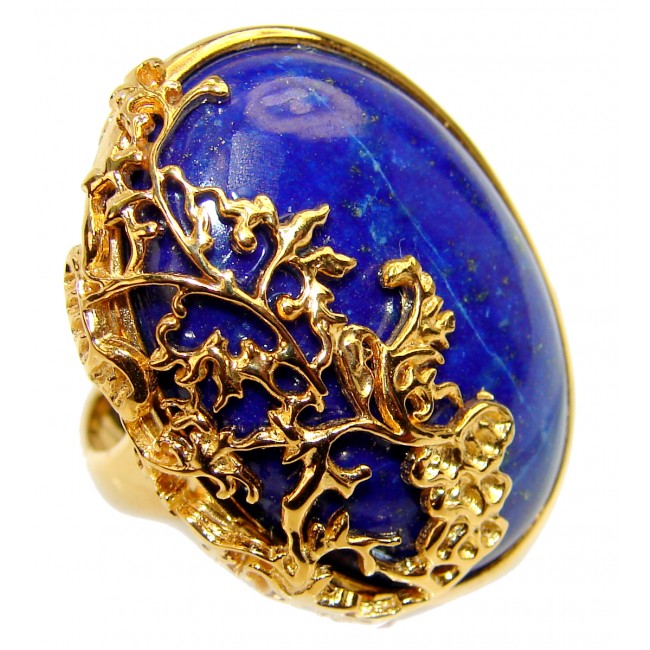 Spectacular Natural Lapis Lazuli 14K Gold over .925 Sterling Silver handcrafted ring size 7