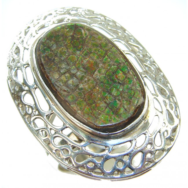 Outstanding Genuine Canadian Ammolite .925 Sterling Silver handmade ring size 11