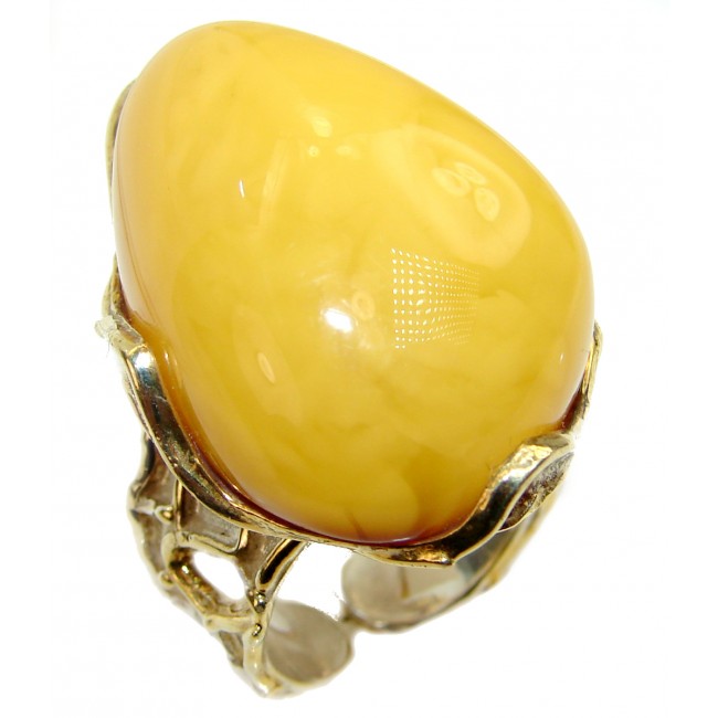 Authentic rare Butterscotch Baltic Amber 2 tones .925 Sterling Silver handcrafted ring; s. 7 adjustable