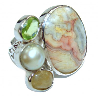 Great Crazy Lace Agate .925 handcrafted Sterling Silver Ring s. 8 1/4