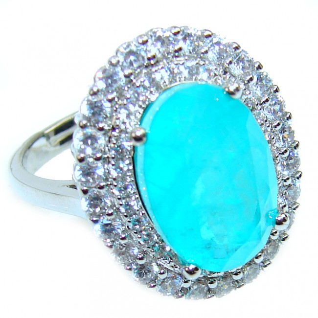 Oval Cut Paraiba Tourmaline .925 Sterling Silver handcrafted Statement Ring size 7