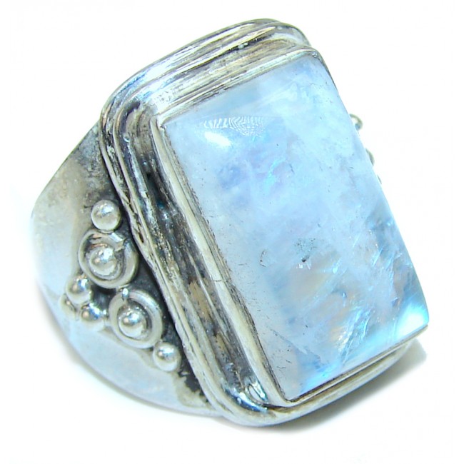 Best quality Genuine Fire Moonstone .925 Sterling Silver handcrafted ring size 7