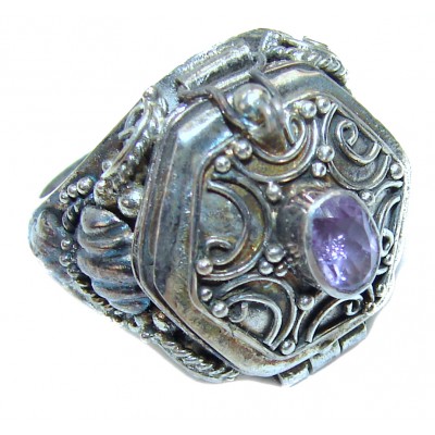 Energizing Amethyst .925 Sterling Silver handmade Poison Ring size 6