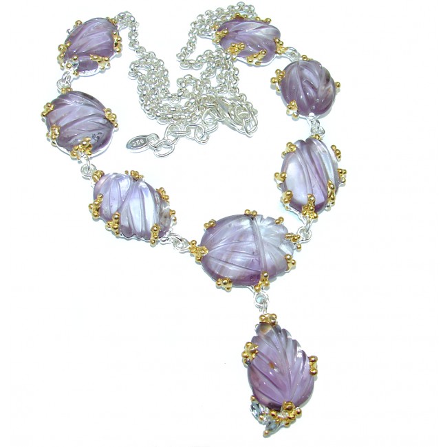 Great Quality carved Ametrine 18K Gold over .925 Sterling Silver handcrafted necklace
