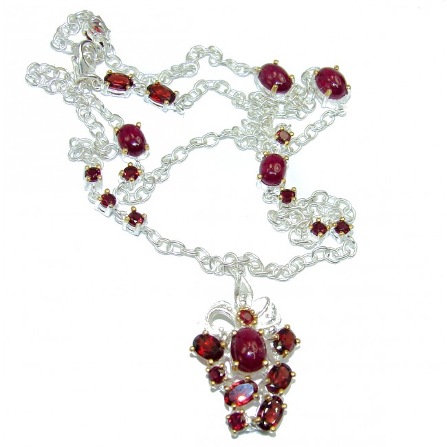 Great Masterpiece genuine Ruby Garnet .925 Sterling Silver 24 inches handmade necklace