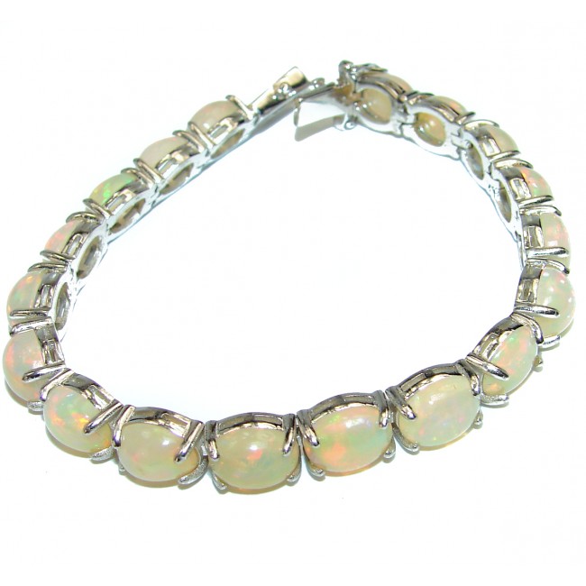 Precious authentic Ethiopian Opal 14K White Gold over .925 Sterling Silver Bracelet