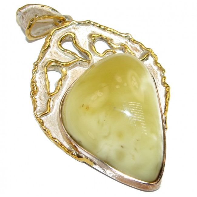 Genuine Butterscotch Baltic Amber 2 tones .925 Sterling Silver handmade pendant