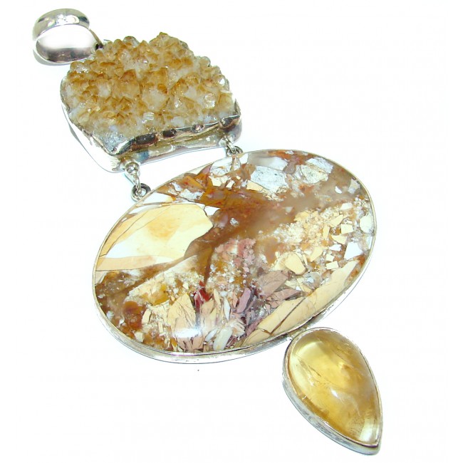 4 1/4 inches long Australian Bracciated Mookaite Jasper .925 Sterling Silver handcrafted LARGE pendant