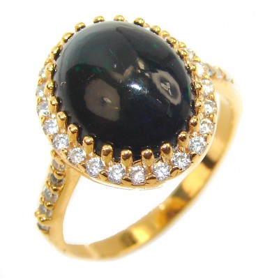 Vintage Design 10.6ctw Genuine Black Opal 18K Gold over .925 Sterling Silver handmade Ring size 8
