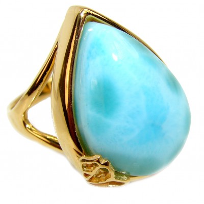 25.6 carat Larimar 18K White Gold over .925 Sterling Silver handcrafted Ring s. 8 3/4