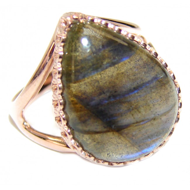 Spectacular Fire Labradorite 14K Gold over .925 Sterling Silver Bali handmade ring size 8 1/4
