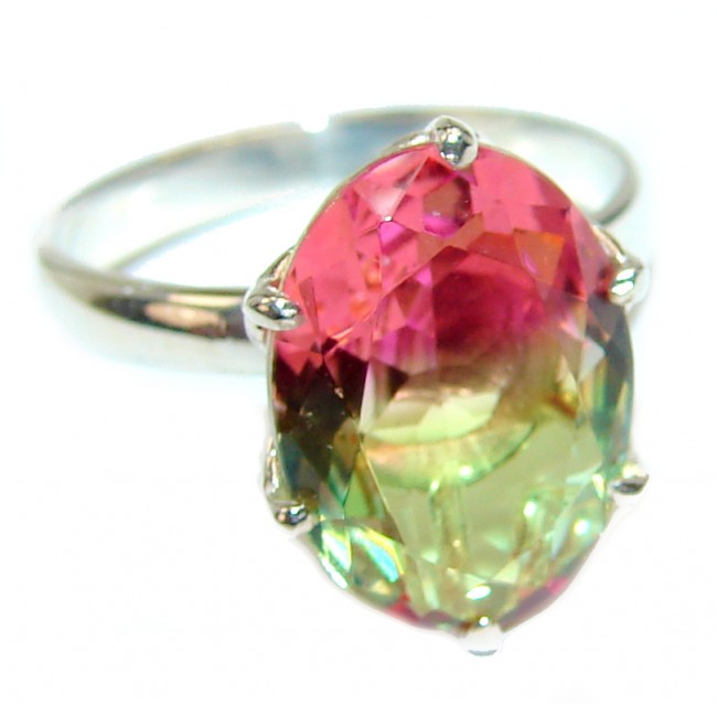 9.5ctw Watermelon Tourmaline .925 Sterling Silver handcrafted Ring size 6 1/4