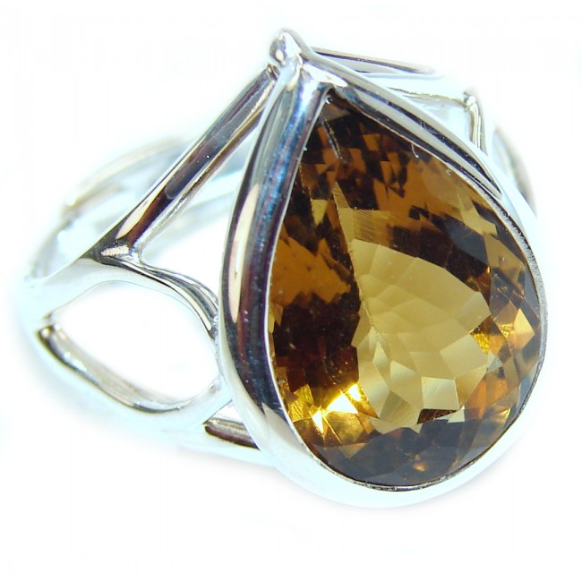 Very Bold Champagne Smoky Topaz .925 Sterling Silver Ring size 9 adjustable