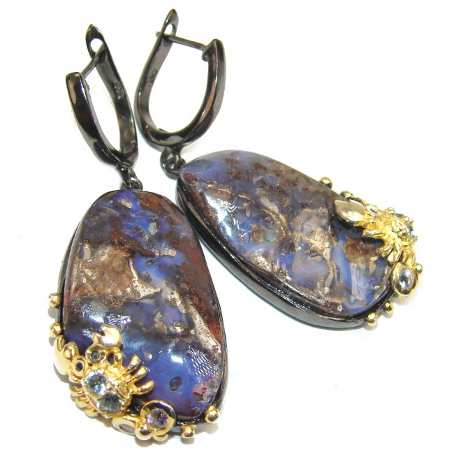Classy Design Australian Boulder Opal black rhodium over .925 Sterling Silver handmade earrings