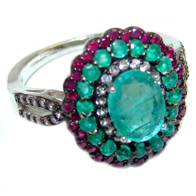 Spectacular 6.2 ctw Colombian Emerald .925 Sterling Silver handmade Ring size 7 1/4
