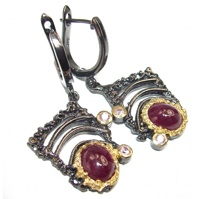 Vintage Design Ruby black rhodium over .925 Sterling Silver earrings