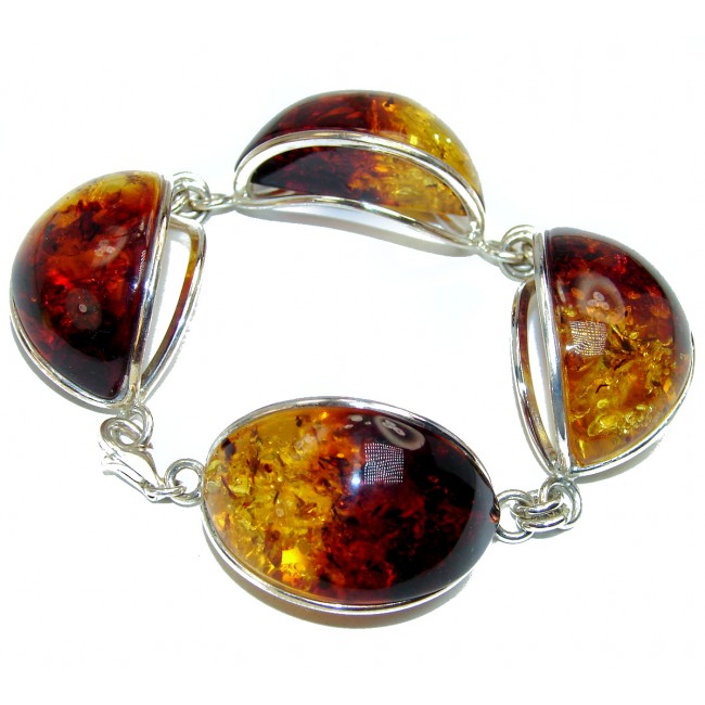 Beautiful genuine Baltic Amber .925 Sterling Silver handcrafted Large Bracelet
