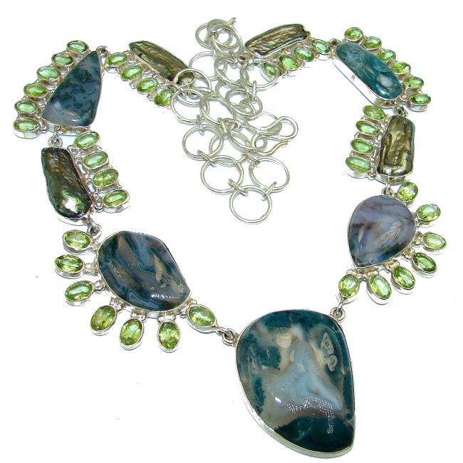 One of the kind Moss Agate .925 Sterling Silver handcrafted necklace